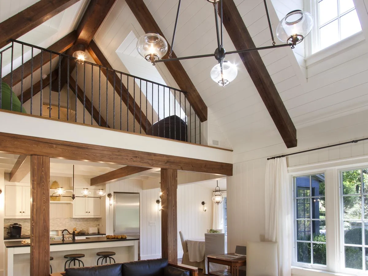Garden Cottage vaulted ceilings with large beam construction