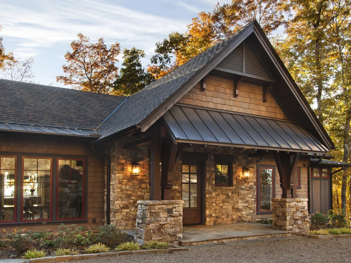 Cliff Haven exterior rock and timber entryway