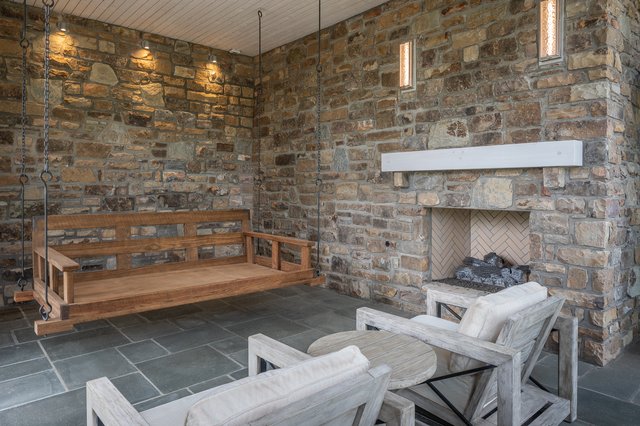 Blue Rock Covered Porch with Fireplace