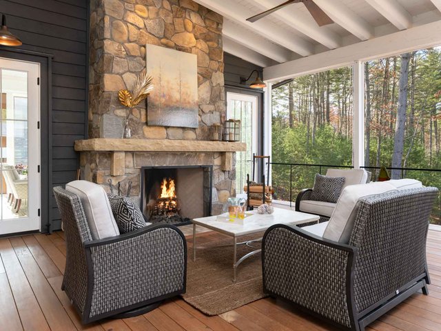 Blue beauty outdoor living with fireplace