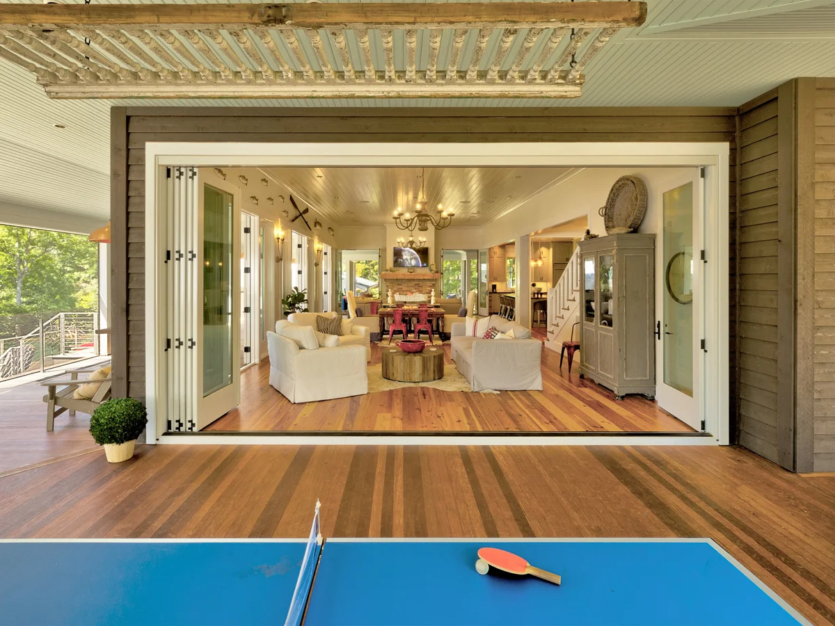 Cove Acres living room that opens to covered porch