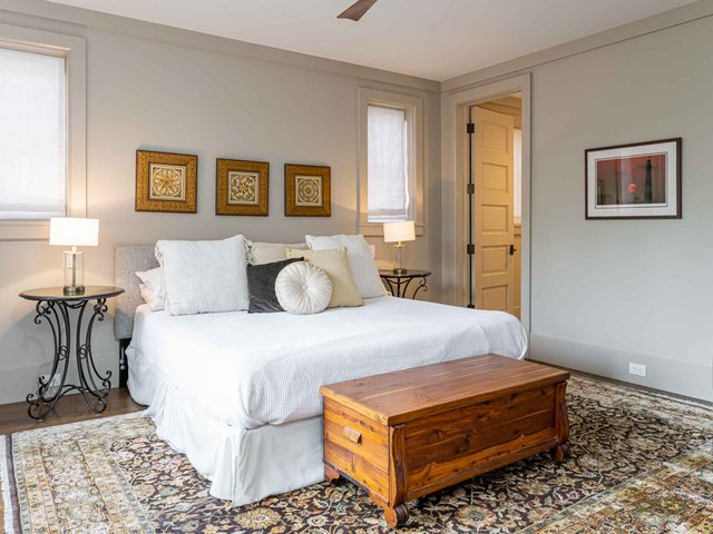 Blue beauty bedroom guest bedroom with bathroom