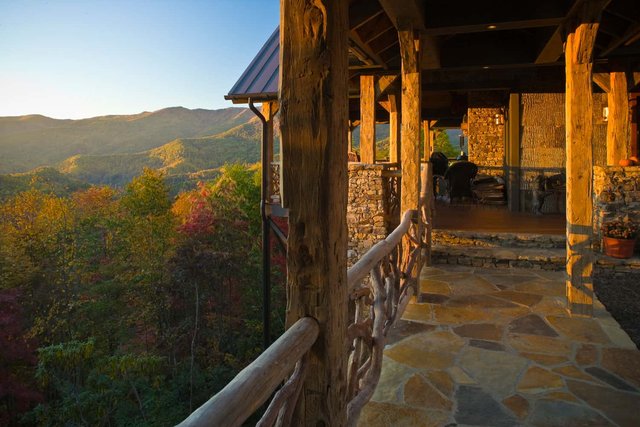 Balsam Haven Deck Overlook with Stonework and Custom Timber Railing2