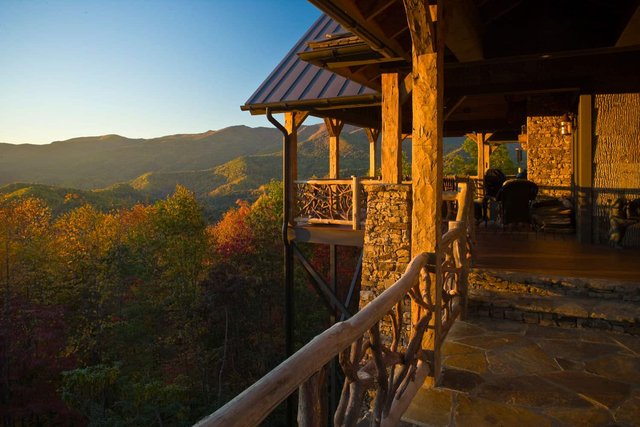 Balsam Haven Deck Overlook with Stonework and Custom Timber Railing