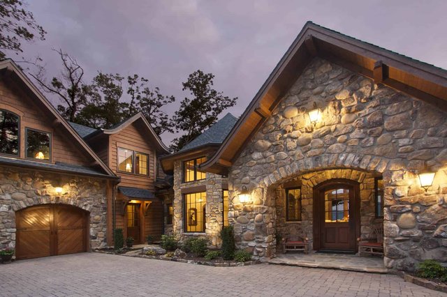 Exterior Rock Garage Entryway