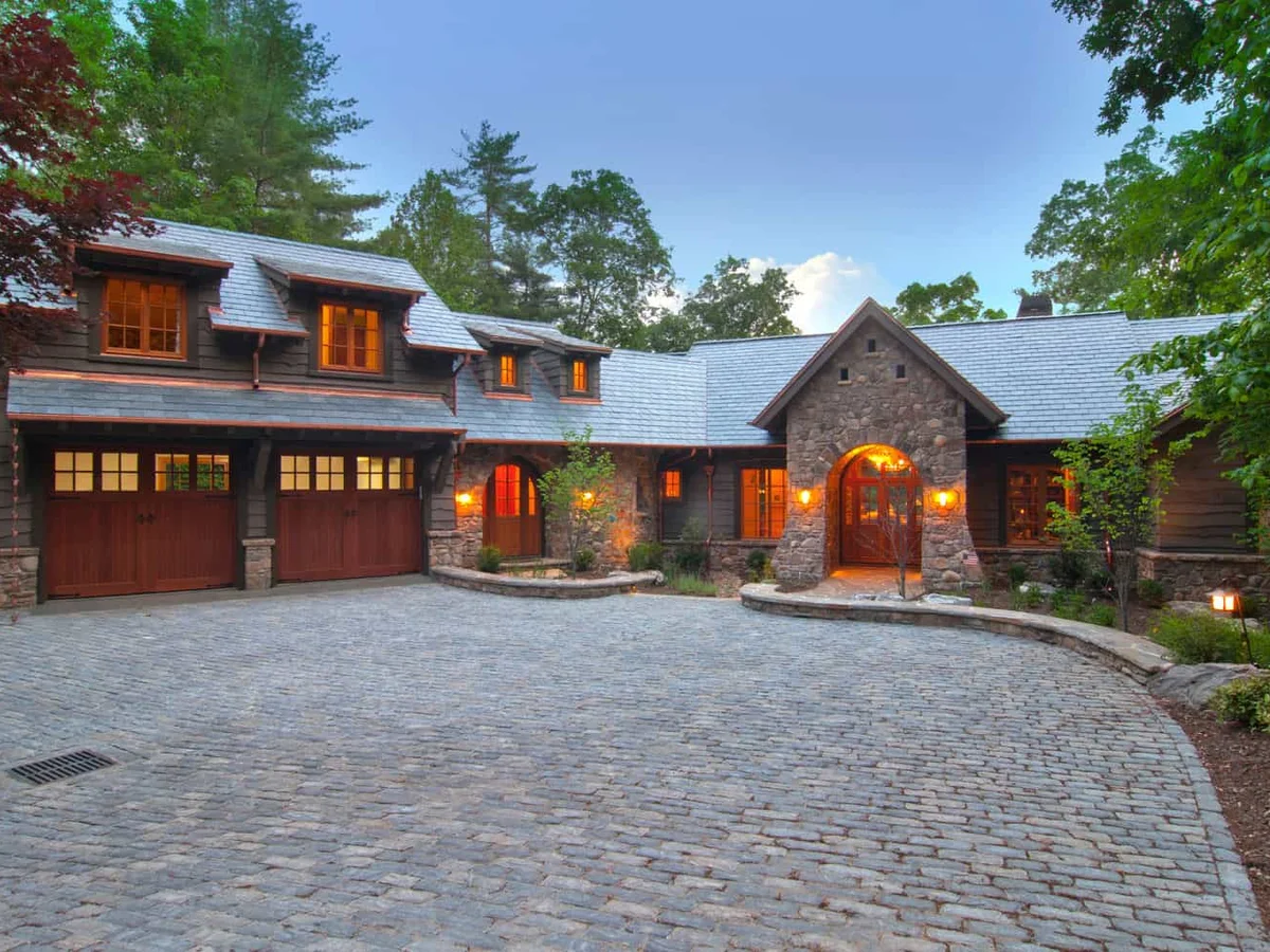 Family Retreat Exterior and Driveway at Dusk