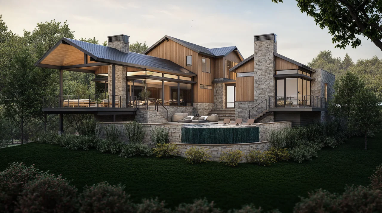 Lindenstone exterior view with pool