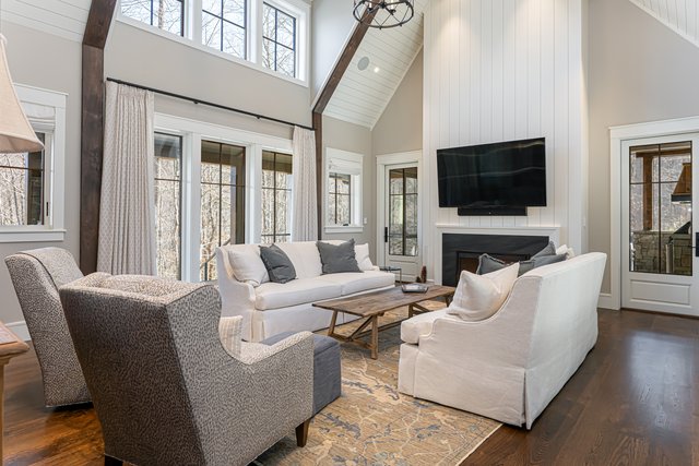 Secluded Sanctuary living room with fireplace