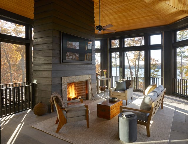 Anthracite Lodge covered porch with fireplace