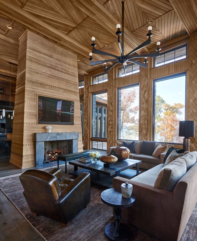 Anthracite Lodge living room with fireplace