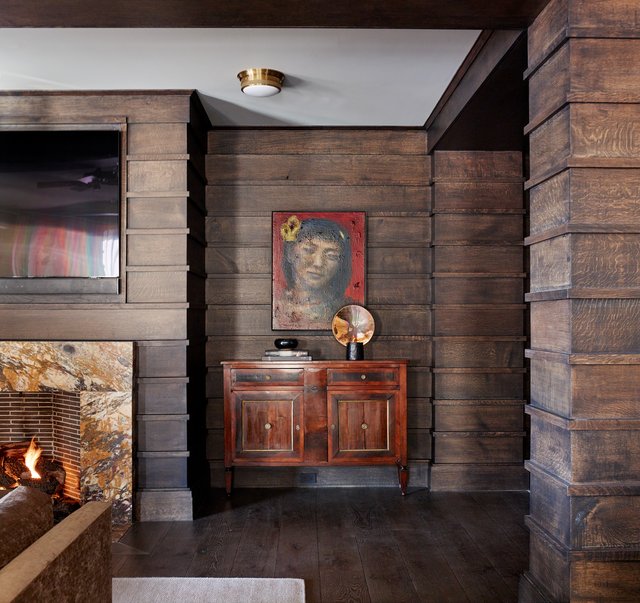 Anthracite Lodge interior detail with fireplace