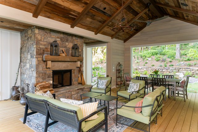 Modern Farmhouse Porch with Fireplace